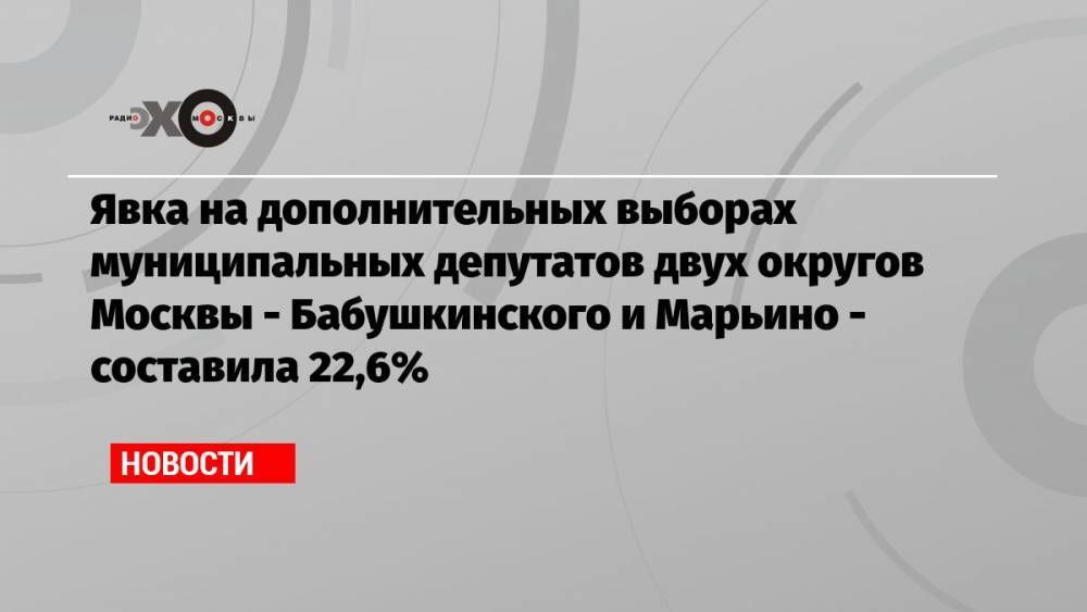 Явка на дополнительных выборах муниципальных депутатов двух округов Москвы — Бабушкинского и Марьино — составила 22,6%