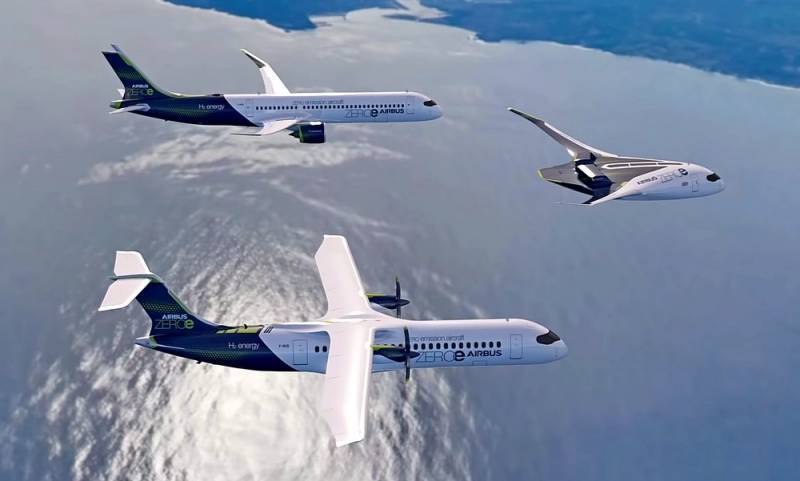 Airbus показал три концепта первого в мире водородного лайнера