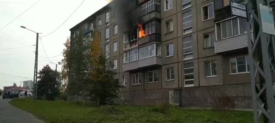 В Петрозаводске 12 пожарных тушили квартиру в пятиэтажном доме (ВИДЕО)