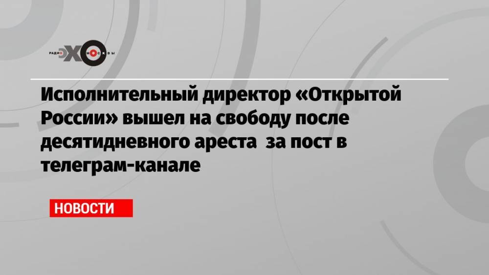 Исполнительный директор «Открытой России» вышел на свободу после десятидневного ареста за пост в телеграм-канале