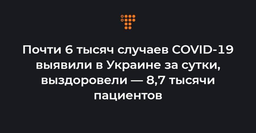 Почти 6 тысяч случаев COVID-19 выявили в Украине за сутки, выздоровели — 8,7 тысячи пациентов