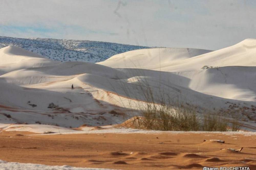 Пустыню Сахару неожиданно засыпало снегом. Фото