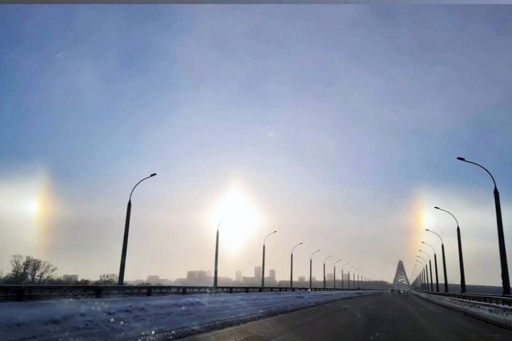 В Новосибирске на фоне аномальных морозов появилось солнечное гало