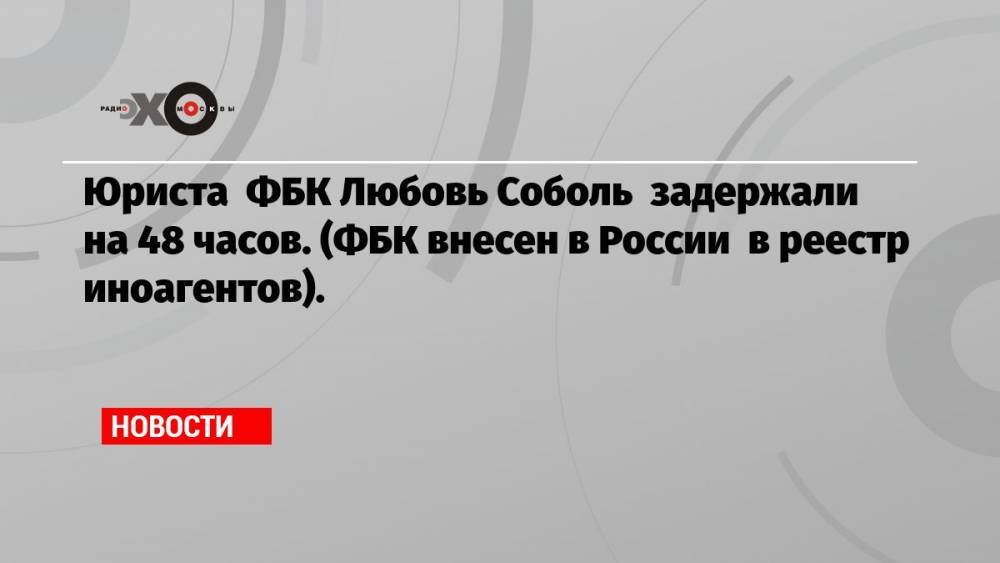 Юриста ФБК Любовь Соболь задержали на 48 часов. (ФБК внесен в России в реестр иноагентов).