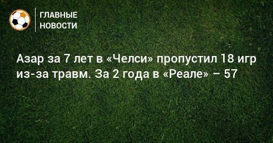 Азар за 7 лет в «Челси» пропустил 18 игр из-за травм. За 2 года в «Реале» – 57