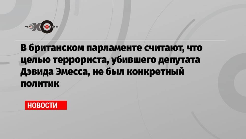 В британском парламенте считают, что целью террориста, убившего депутата Дэвида Эмесса, не был конкретный политик