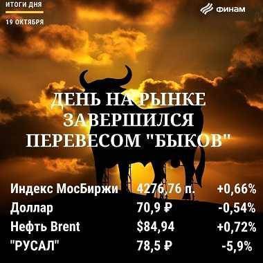 Итоги вторника, 19 октября: Возобновившийся рост нефти предопределил "бычье" закрытие торгов в России