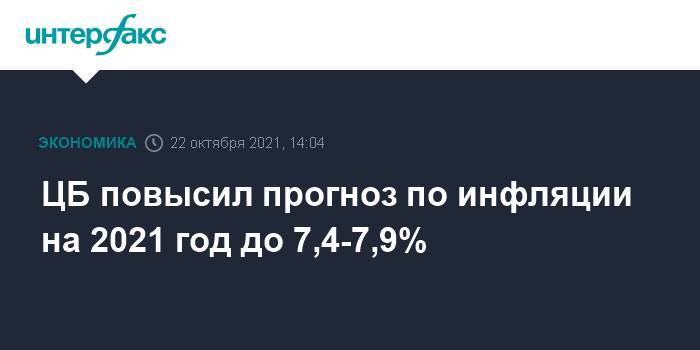 ЦБ повысил прогноз по инфляции на 2021 год до 7,4-7,9%