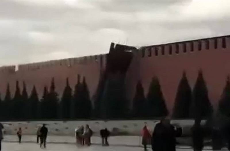 Из-за сильного ветра повреждены зубцы на стене Кремля – видео