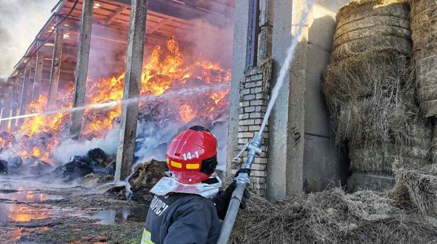 Спасатели ликвидируют пожар на льнозаводе в Лиозно