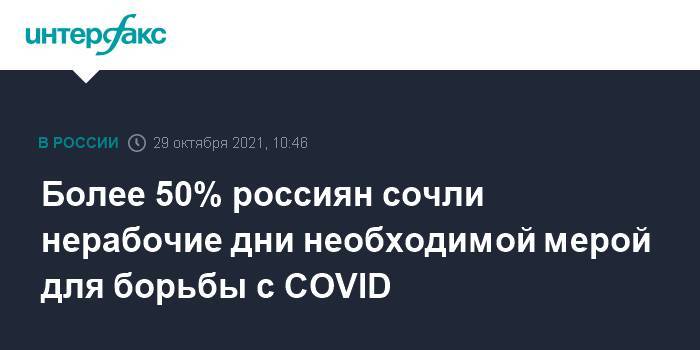 Более 50% россиян сочли нерабочие дни необходимой мерой для борьбы с COVID