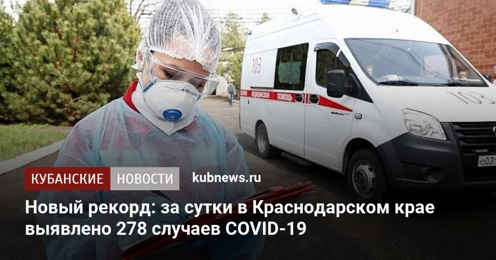 Новый рекорд: за сутки в Краснодарском крае выявлено 278 случаев COVID-19