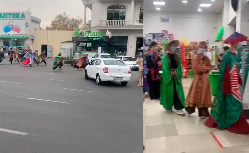 По Ташкенту бегала толпа самураев. В ГУВД заявили, что все в порядке, это актеры, участвовавшие в открытии нового ресторана. Видео
