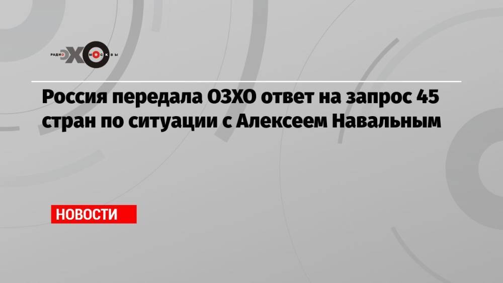 Россия передала ОЗХО ответ на запрос 45 стран по ситуации с Алексеем Навальным