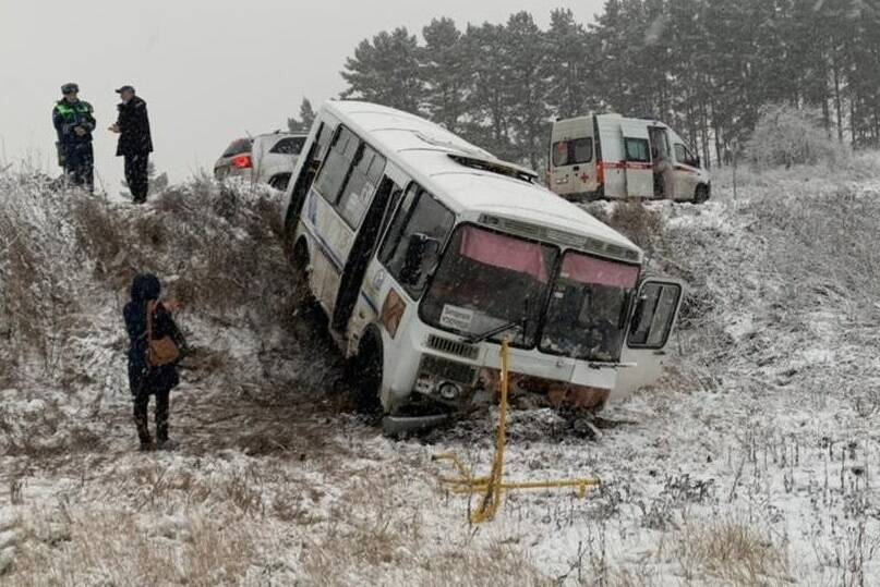 Рейсовый автобус вылетел в кювет в Богородском районе: 6 человек пострадали