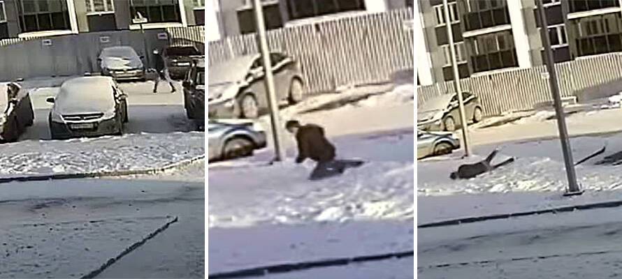 Водитель вышел из фургона в Петрозаводске и, шатаясь, пал на снег (ВИДЕО)
