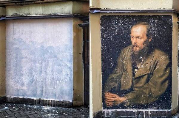 Петербургские активисты отмыли портрет Достоевского в Кузнечном переулке