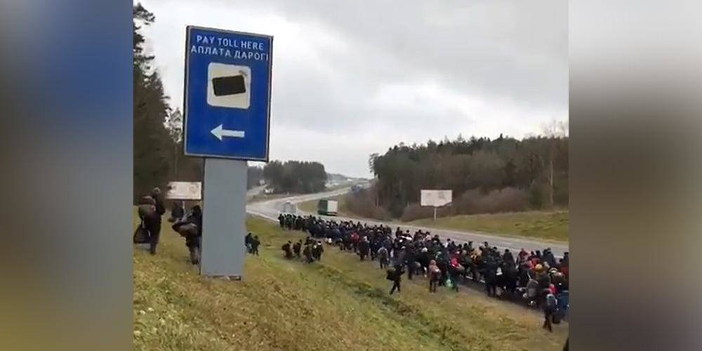 Марш сотен мигрантов из Белоруссии в Польшу засняли на видео