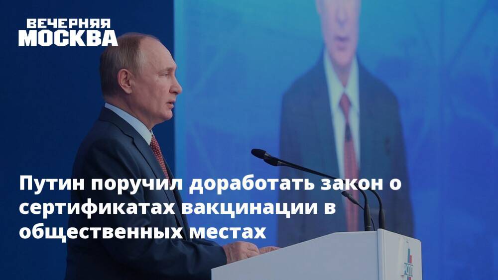 Путин поручил доработать закон о сертификатах вакцинации в общественных местах
