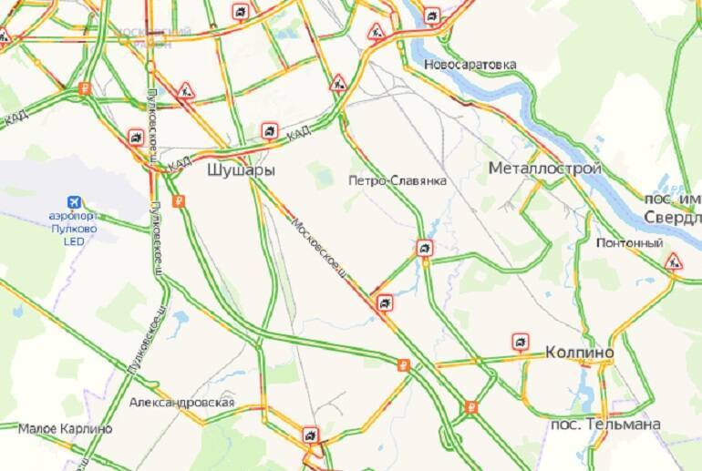 Не ад, но на дорогах в Петербурге 9 баллов: Московское шоссе все также стоит колом