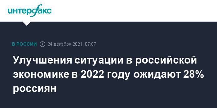 Улучшения ситуации в российской экономике в 2022 году ожидают 28% россиян