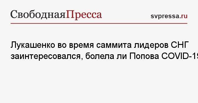 Лукашенко во время саммита лидеров СНГ заинтересовался, болела ли Попова COVID-19