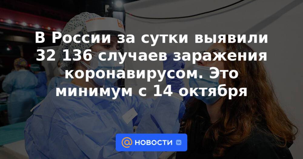 В России за сутки выявили 32 136 случаев заражения коронавирусом. Это минимум с 14 октября