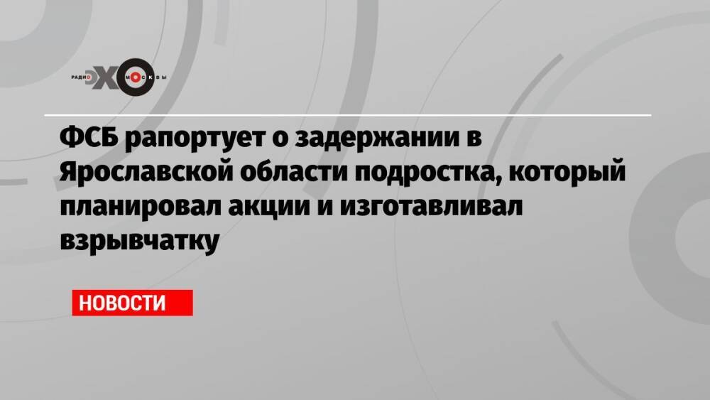 ФСБ рапортует о задержании в Ярославской области подростка, который планировал акции и изготавливал взрывчатку