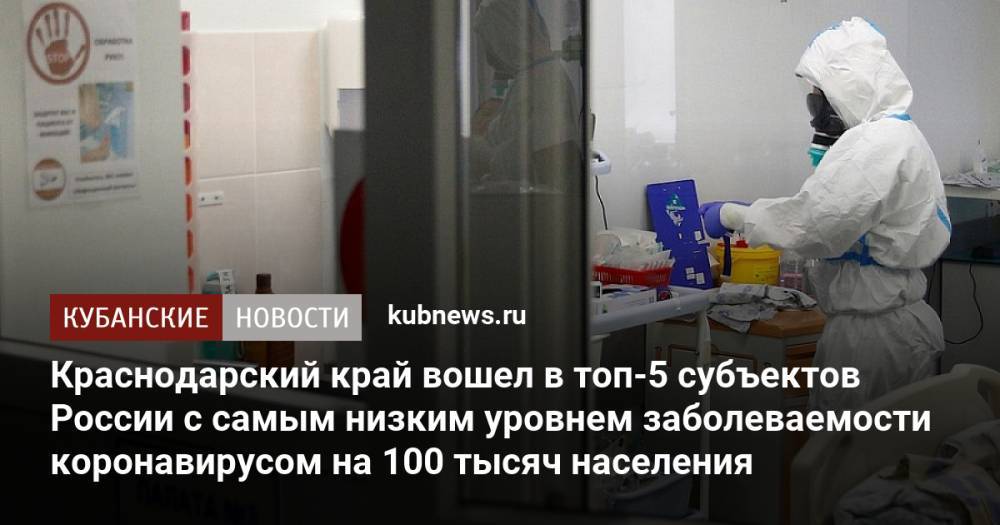 Краснодарский край вошел в топ-5 субъектов России с самым низким уровнем заболеваемости коронавирусом на 100 тысяч населения
