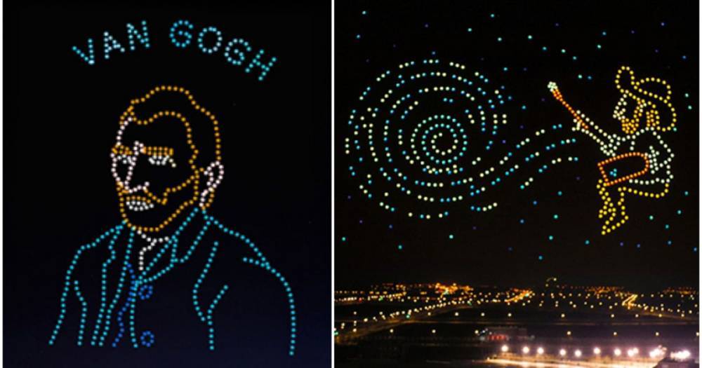 В Китае установили мировой рекорд: в ночное небо запустили 600 дронов и воссоздали картины Ван Гога (видео)