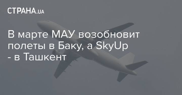 В марте МАУ возобновит полеты в Баку, а SkyUp - в Ташкент