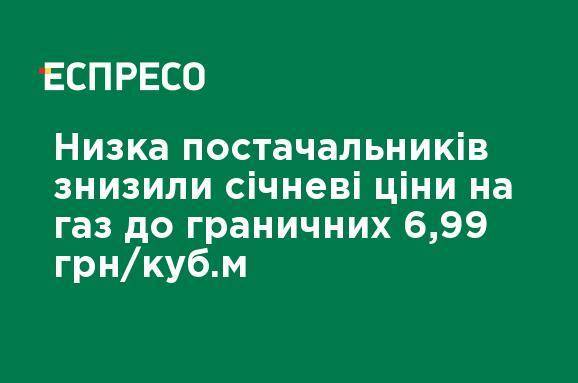 Ряд поставщиков снизили январские цены на газ до предельных 6,99 грн / куб.м