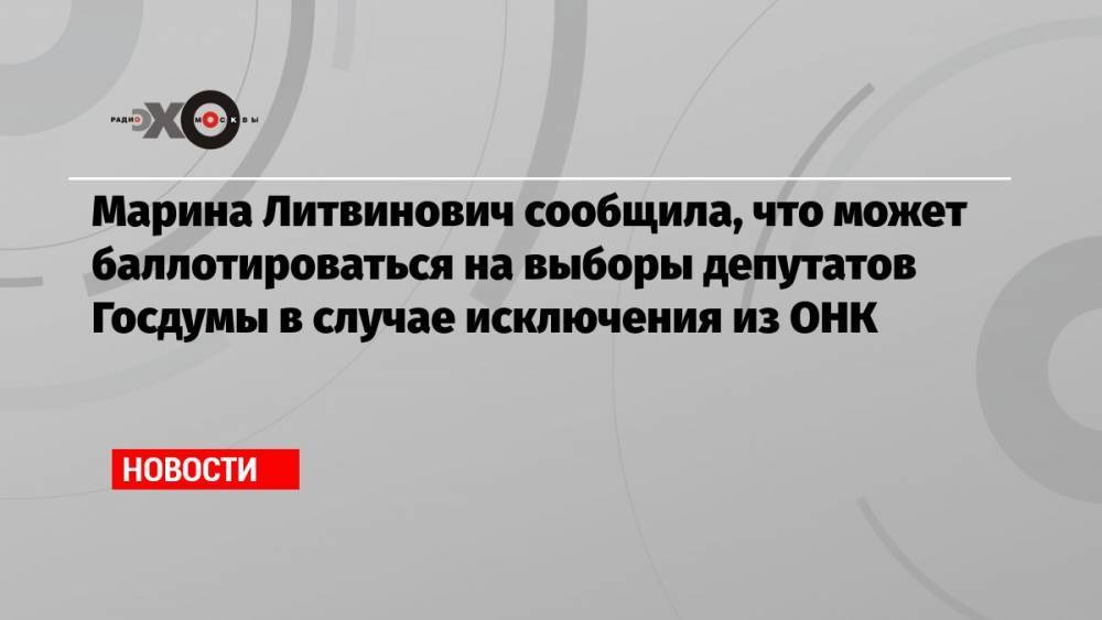 Марина Литвинович сообщила, что может баллотироваться на выборы депутатов Госдумы в случае исключения из ОНК