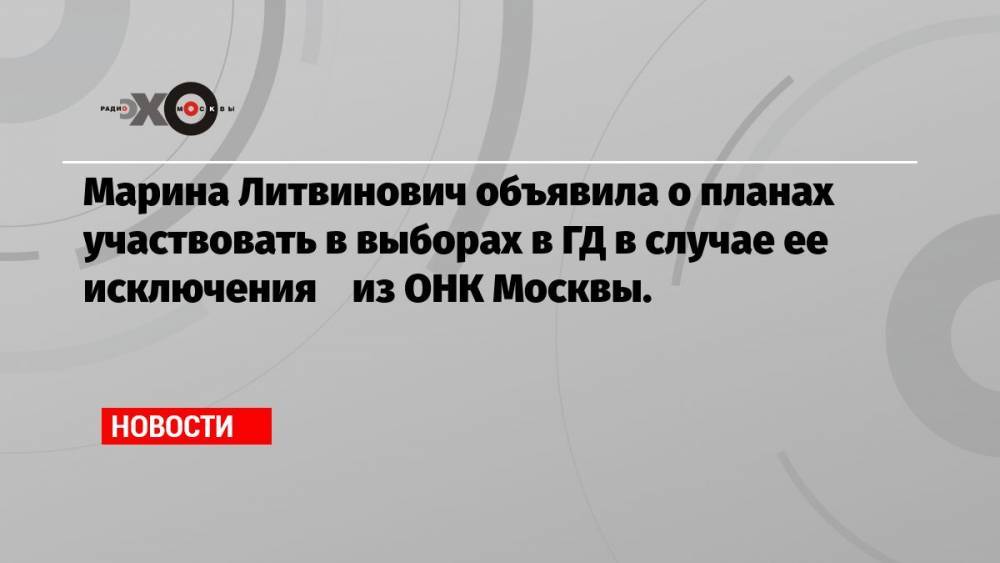 Марина Литвинович объявила о планах участвовать в выборах в ГД в случае ее исключения из ОНК Москвы.