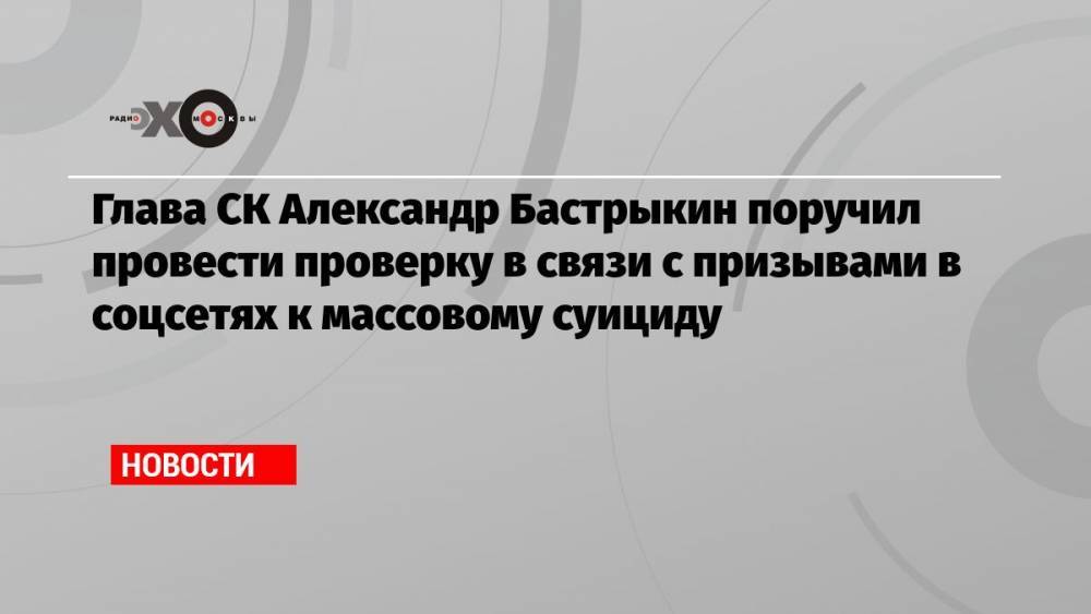 Глава СК Александр Бастрыкин поручил провести проверку в связи с призывами в соцсетях к массовому суициду