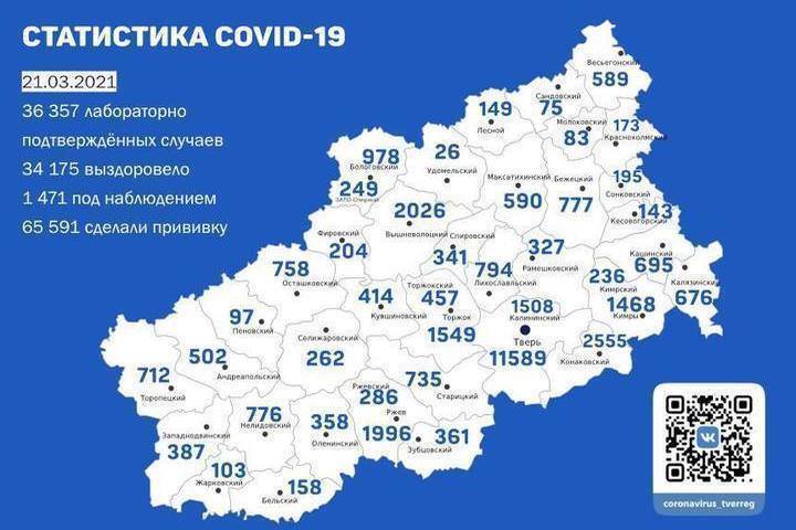 Обновилась карта распространения Covid-19 по Тверской области