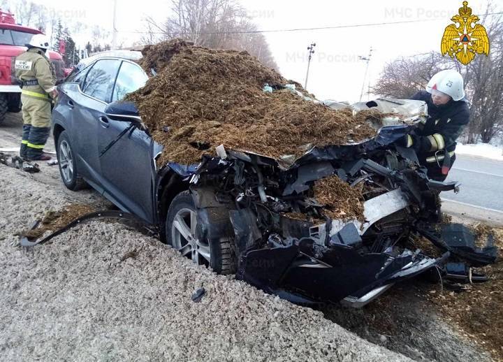 73-летнего водителя Lexus после ДТП в Калужской области засыпало навозом