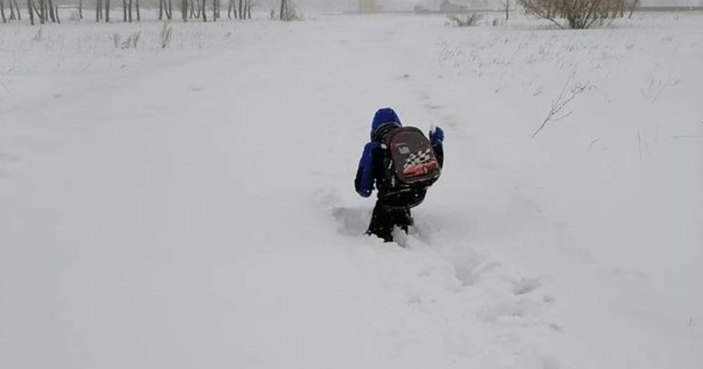 В Омске дети вынуждены ползти в школу по сугробам