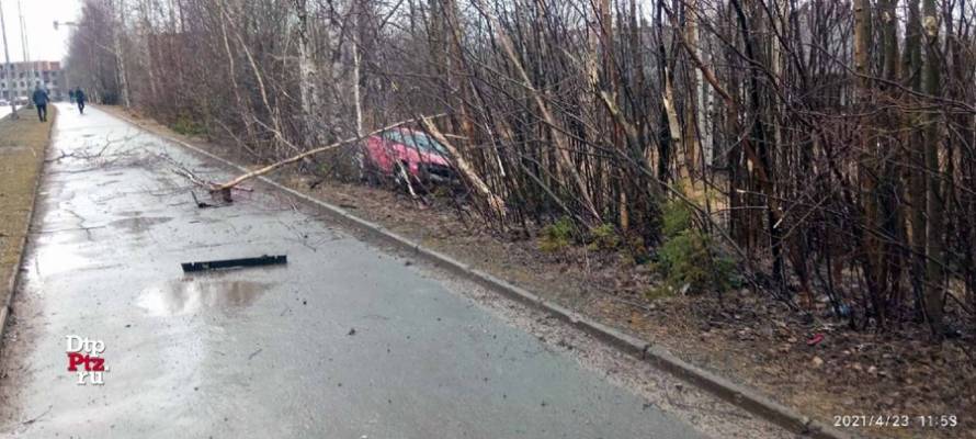 Автомобиль вылетел с дороги в лесополосу в Петрозаводске (ВИДЕО)