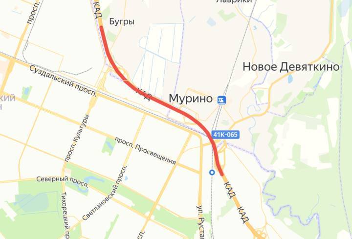 Между развязками с проспектом Культуры и автодорогой Петербург-Матокса на КАД перекроют одну полосу движения