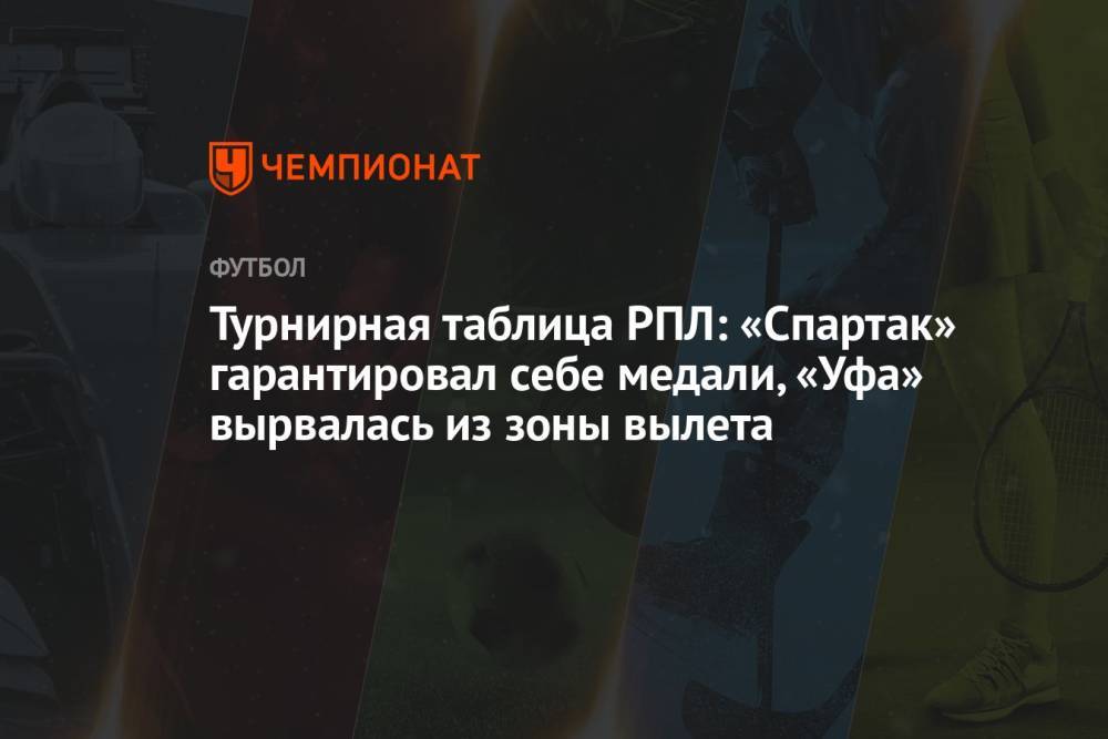 Турнирная таблица РПЛ: «Спартак» гарантировал себе медали, «Уфа» вырвалась из зоны вылета