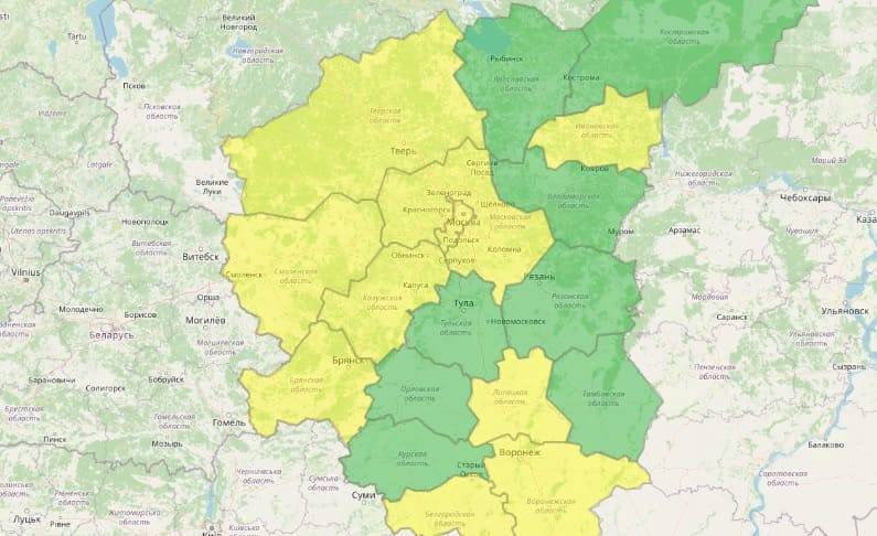 В Смоленской области объявлен «желтый» уровень погодной опасности