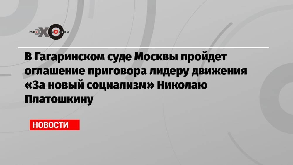 В Гагаринском суде Москвы пройдет оглашение приговора лидеру движения «За новый социализм» Николаю Платошкину
