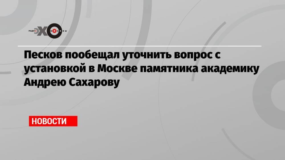 Песков пообещал уточнить вопрос с установкой в Москве памятника академику Андрею Сахарову
