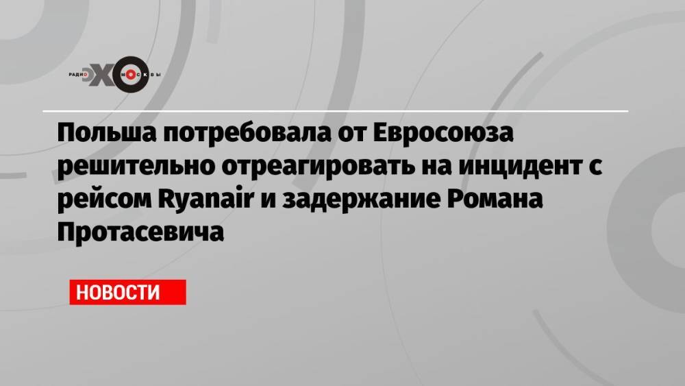 Польша потребовала от Евросоюза решительно отреагировать на инцидент с рейсом Ryanair и задержание Романа Протасевича