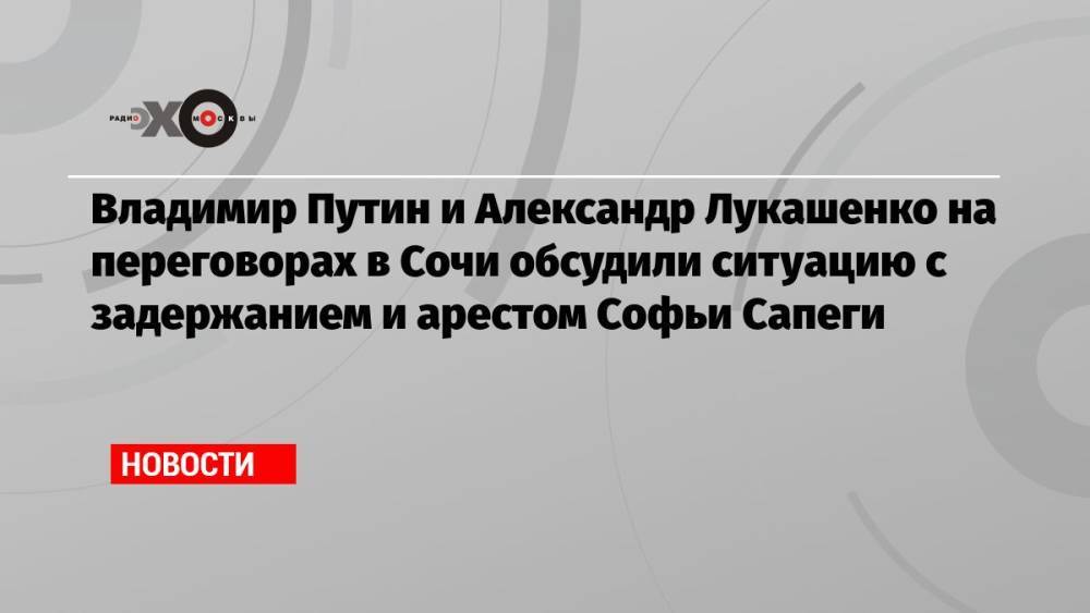 Владимир Путин и Александр Лукашенко на переговорах в Сочи обсудили ситуацию с задержанием и арестом Софьи Сапеги