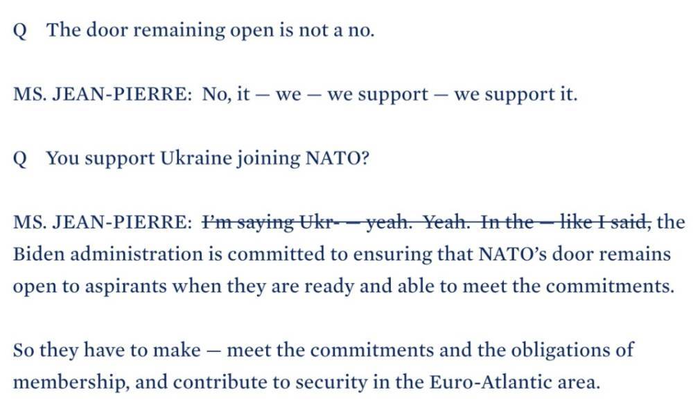 Белый дом отредактировал стенограмму с упоминанием Украины и НАТО