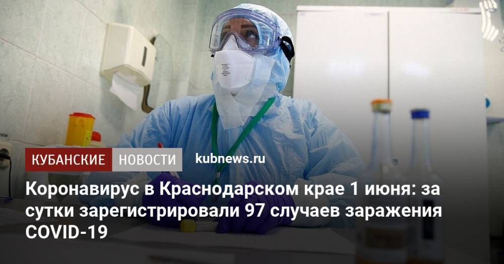 Коронавирус в Краснодарском крае 1 июня: за сутки зарегистрировали 97 случаев заражения COVID-19