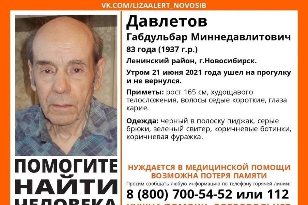 Блуждал по городу больше суток: в Новосибирске найден пропавший без вести 83-летний пенсионер