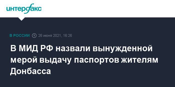 В МИД РФ назвали вынужденной мерой выдачу паспортов жителям Донбасса